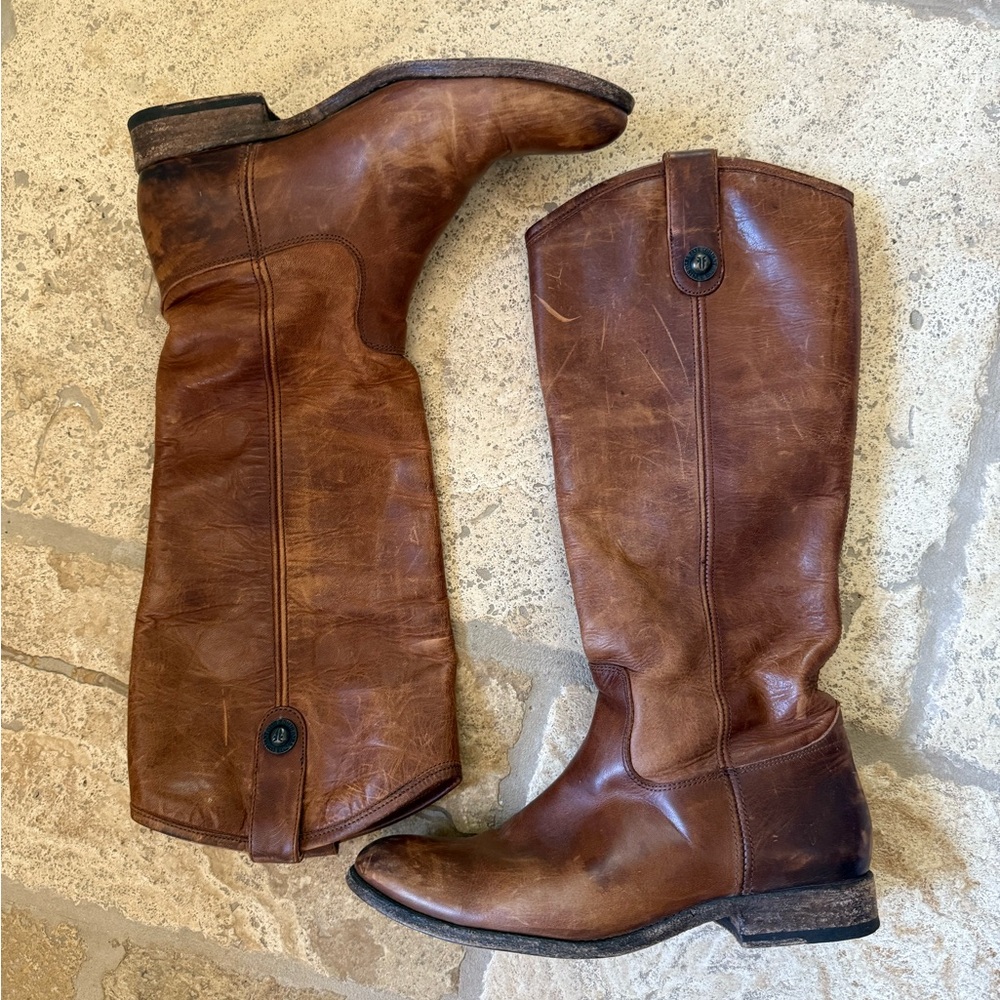 FRYE AND CO. “Melissa Button” Brown Leather Riding Boots